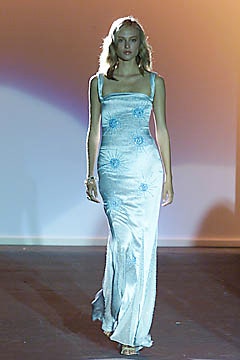 blue silk embroidered gown
