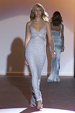 blue sequined sleeveless gown