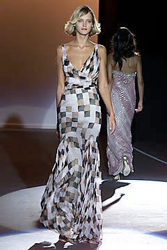 beige and brown printed silk gown