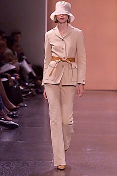 beige cotton long-sleeve collared tailored belted suit