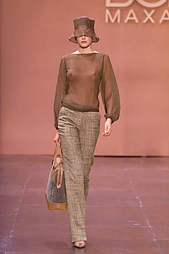 brown sheer blouse with tailored pants