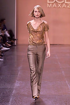 brown silk off-shoulder top with beige pants