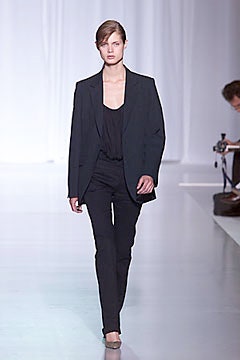 black tailored blazer and slim pants