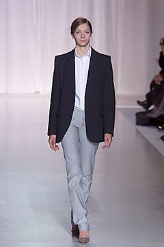 black blazer white shirt gray pants