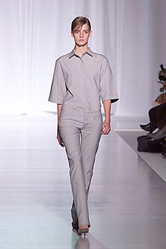gray relaxed shirt and slim pants