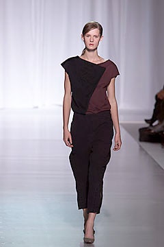 color-blocked fitted top with relaxed pants