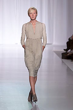 beige fitted long-sleeve dress