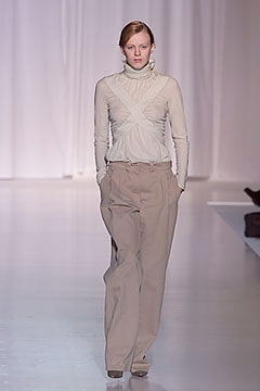 beige fitted top and relaxed pants
