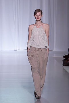 beige silk halter top and relaxed pants