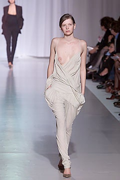 beige silk sleeveless draped dress