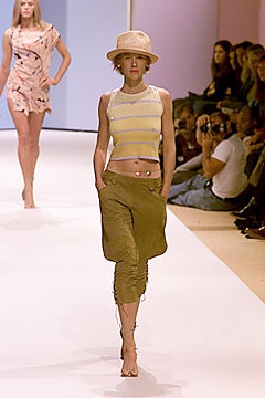 yellow striped crop-top with green pants