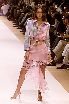 cropped striped top and asymmetric pink skirt