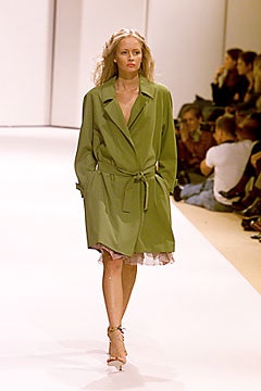 green coat over pink dress