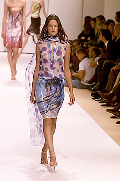 purple and blue printed mini dress with scarf