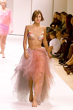 multi-colored strapless top and layered skirt