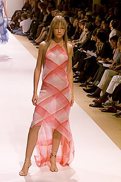 pink and white flowing midi dress