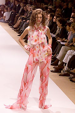 pink silk fitted layered sheer pants
