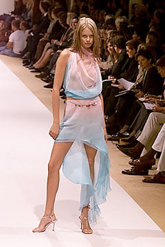 blue pink silk draped dress