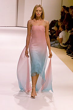 pink and blue draped midi dress