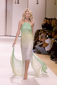 green and white silk gown