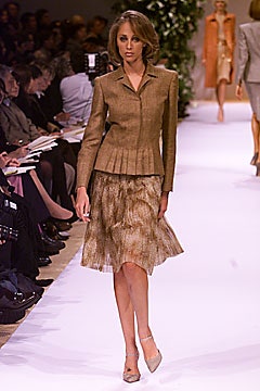 brown tailored blazer and flared skirt