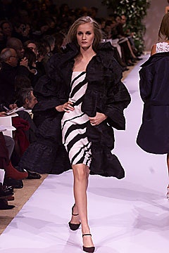 black and white striped mini dress with oversized coat