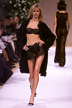 black lace top and shorts with oversized coat