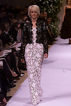 black lace jacket and white lace dress