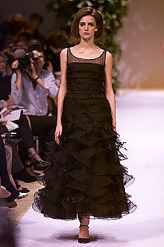 black tiered ruffled gown
