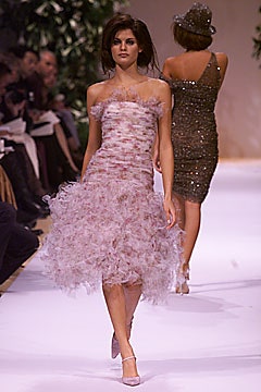 pink feather ruffled dress