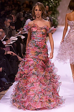 pink multi-layered ruffled gown