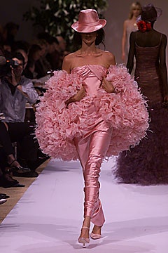 pink satin ruffled dress with hat