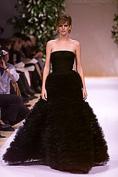 black silk strapless gown