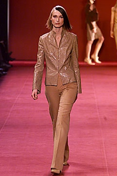gold sequin blazer with beige pants