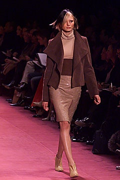 brown suede jacket beige top gold skirt