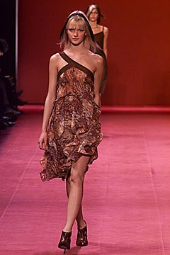 brown multi-colored ruffled dress