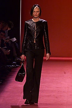 black leather fitted jacket and pants