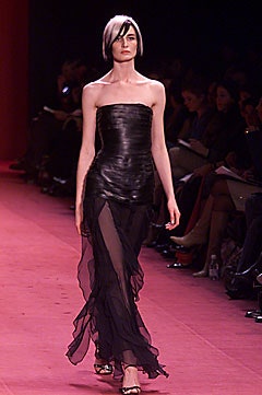 black silk strapless gown
