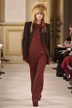 brown tailored jacket red jumpsuit
