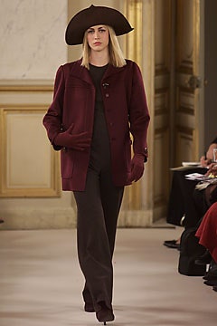 maroon wool fitted jacket with brown pants