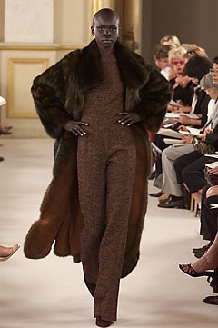 brown wool jumpsuit with fur coat