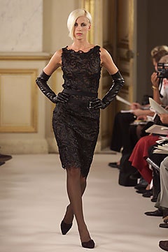 black lace fitted dress with gloves