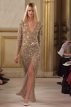 beige lace fitted gown