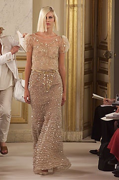 beige silk embellished gown