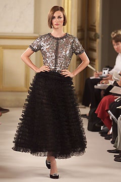 silver sequin top with black tiered skirt