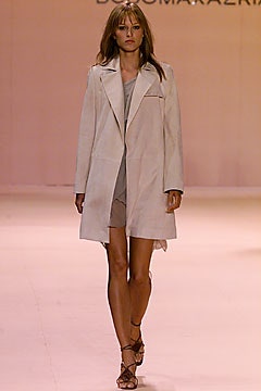 beige suede coat with gray silk dress
