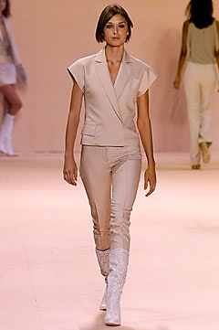 beige cotton slim straight-leg pants