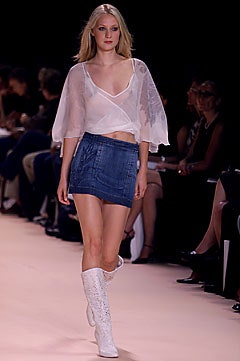 white chiffon top blue denim skirt