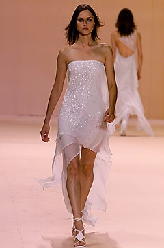 white silk strapless gown