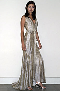 gold silk sleeveless gown